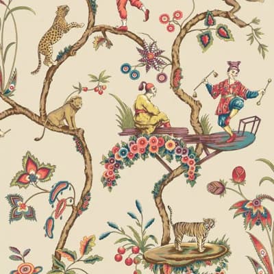 Chinoise Exotique Floral Non-Pasted Wallpaper Roll — Ecru