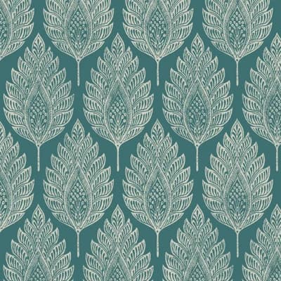 Graham & Brown Flame Leaf Teal Wallpaper — Green