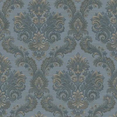 Ornamenta Collection Floral Damask Wallpaper Roll — Blue