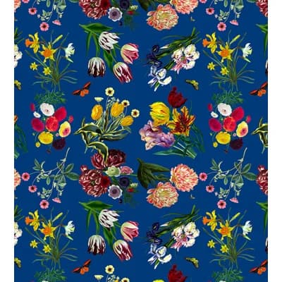Royal Delft Floral Non-Pasted Metallic Wallpaper Roll — Blue