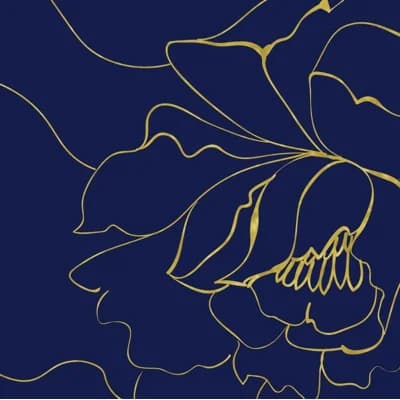 Flower Sketch Floral Fabric Peel & Stick Matte Wall Mural by Jamie Graney — Navy,Gold