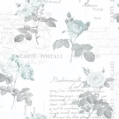 Country Cottage Vintage Floral Postcard Design 33' L x 21" W Wallpaper Roll — Green