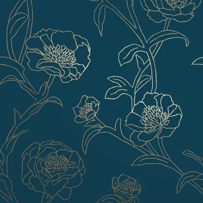 Marlee 33' L x 20.5" W Textured Peel and Stick Wallpaper Roll — Peacock Blue,Metallic Gold