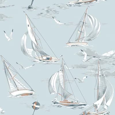 Boråstapeter Sailboats Wallpaper — Light Blue,White