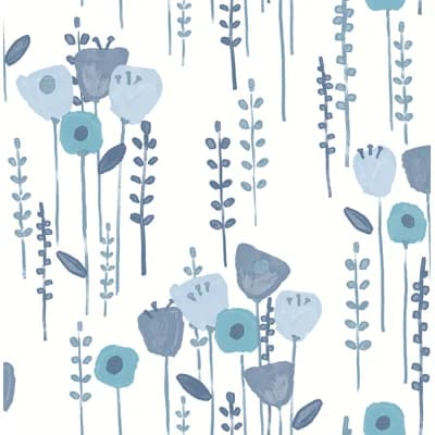 Mabel Coral Floral Field Wallpaper — Blue
