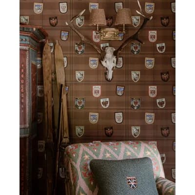 Tyrol Apres-Ski Gingham Non-Pasted Matte Wallpaper Roll — Blue,Burnt Orange,Red,Taupe
