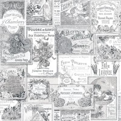 Nostalgie Perfume Labels Wallpaper Roll — Black