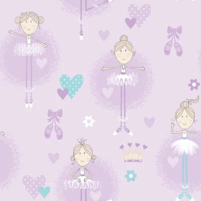 Just 4 Kids 2 Ballerina Design 33' L x 21" W Wallpaper Roll — Purple