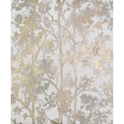 Antonina Vella Modern Metals Second Edition Floral Non-Pasted Metallic Wallpaper Roll by Antonia Vella — White,Gold