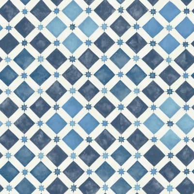 Zellige Geometric Non-Pasted Matte Wallpaper Roll — China Blue,White