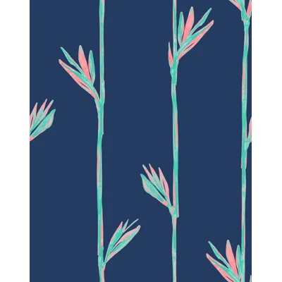 Yuki Osada Floral Non-Pasted Satin Wallpaper Double Roll — Blue